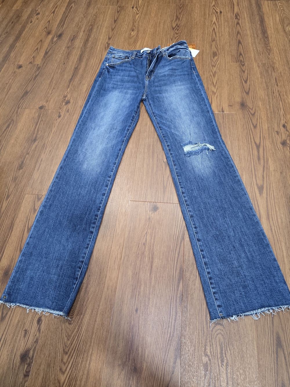 Wide-Leg Distressed Blue Jeans